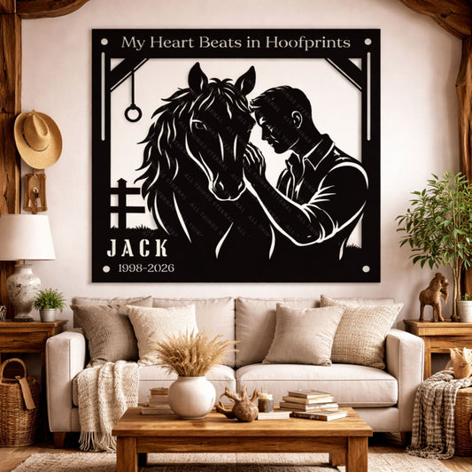 Personalized Horse Memorial Metal Sign – My Heart Beats in Hoofprints