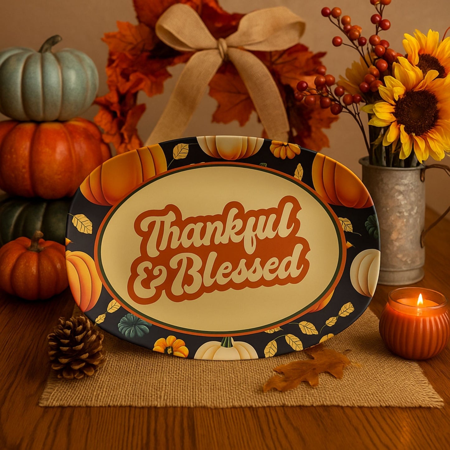 Thankful & Blessed  Serving Platter – Thanksgiving Tray