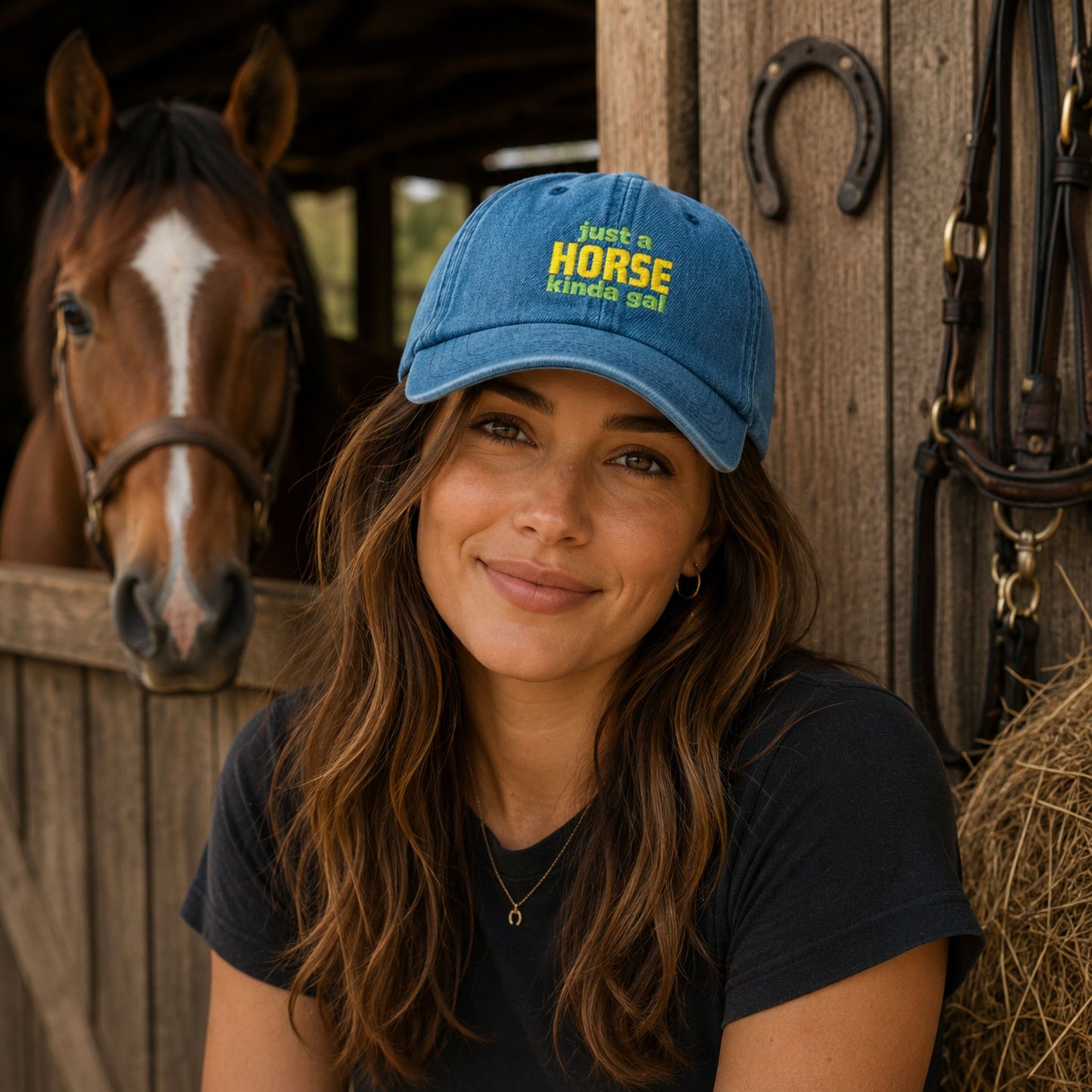 Just a Horse Kinda Gal Denim Hat — Embroidered Casual Baseball Cap for Horse Lovers
