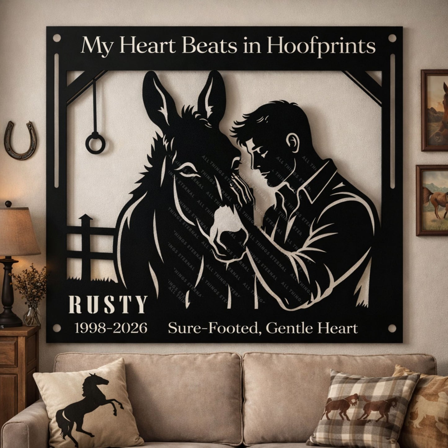 Personalized Mule Memorial Metal Sign – My Heart Beats in Hoofprints