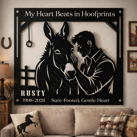 Personalized Mule Memorial Metal Sign – My Heart Beats in Hoofprints