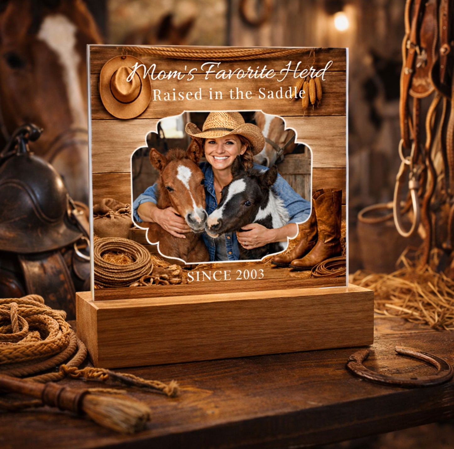 Mom's Favorite Herd Raised in the Saddle Photo Plaque – Personalized Gift for Horse Lovers