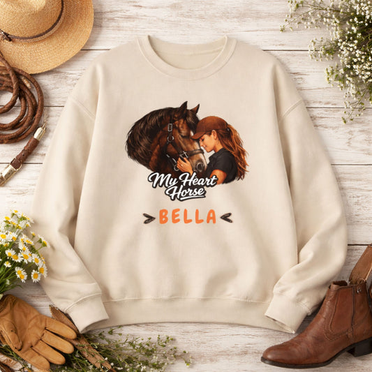 My Heart Horse Personalized Crewneck Sweatshirt for Women