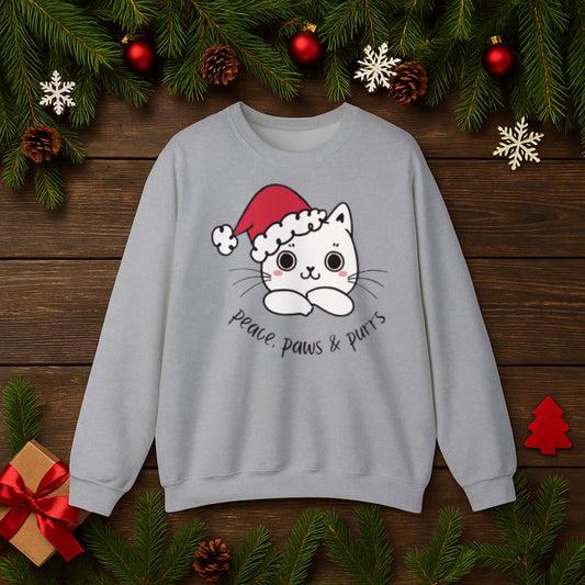 Peace Paws & Purrs Cat Sweatshirt – Cozy Christmas Gift for Cat Lovers