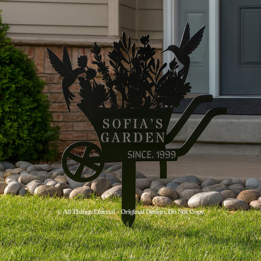 Personalized Bird & Flowers Garden Sign – Custom Metal Family Yard Stake