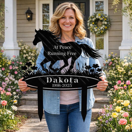Personalized Horse Memorial Metal Garden Sign – Custom Name & Dates