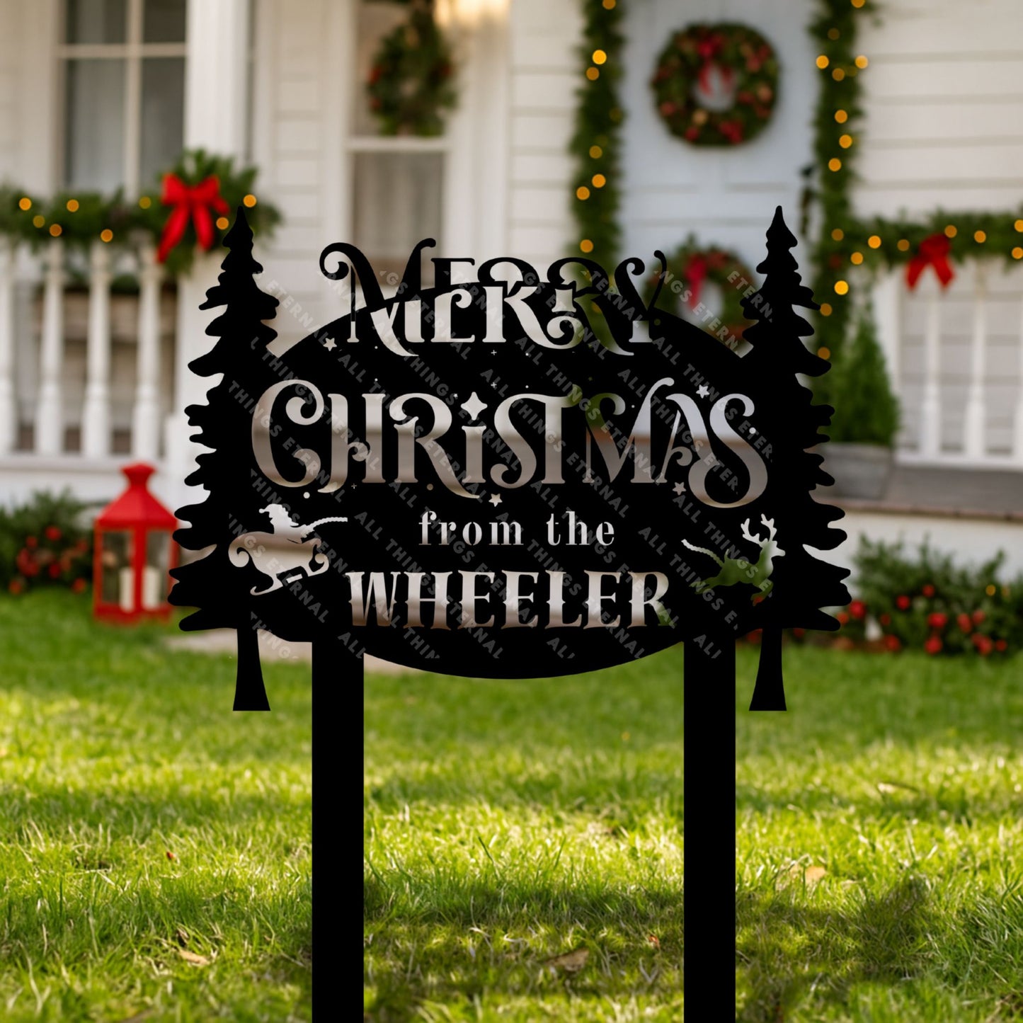 Personalized Merry Christmas Metal Yard Sign – Custom Holiday Garden Decor