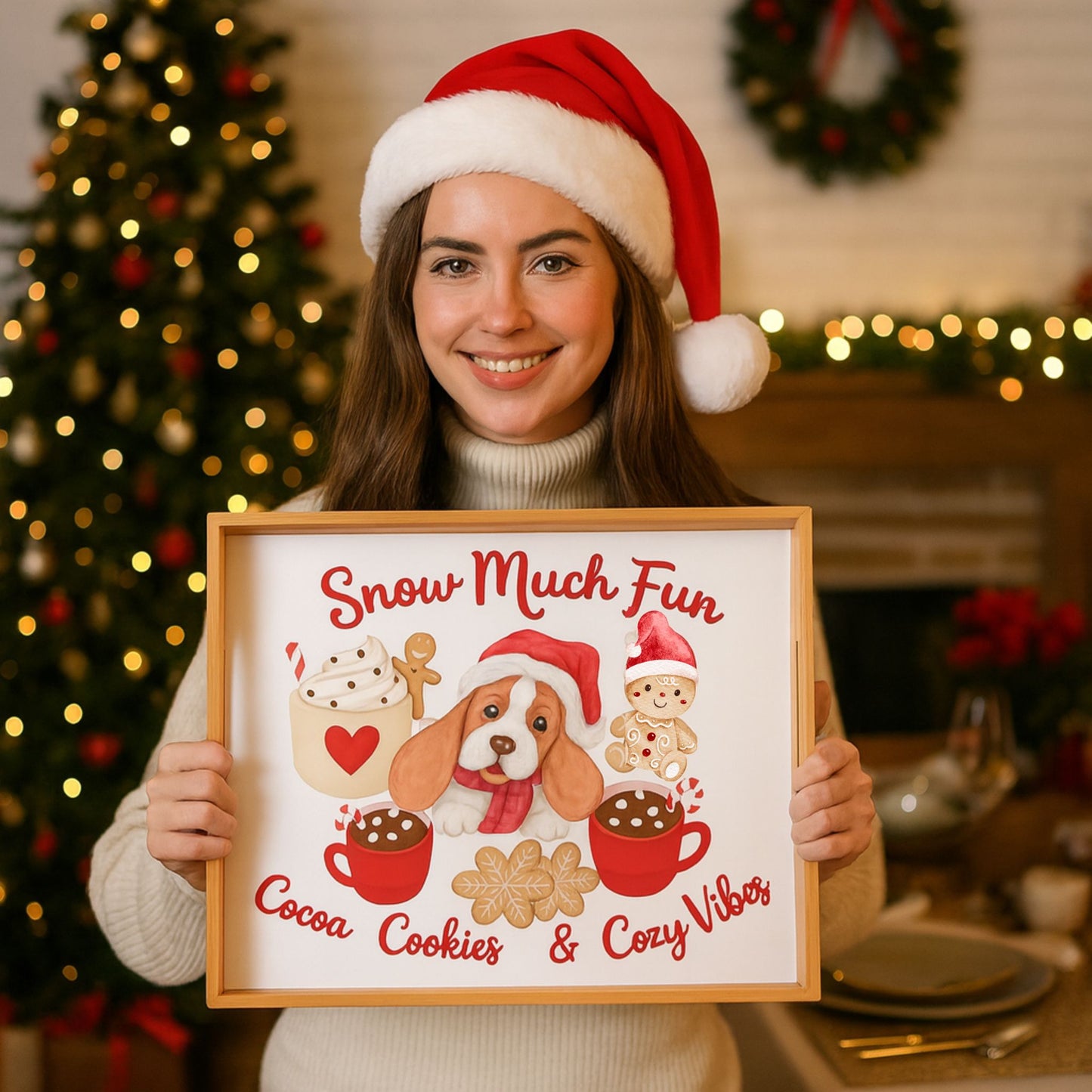 Snow Much Fun Christmas Espresso Black Tray – Cocoa, Cookies & Cozy Vibes