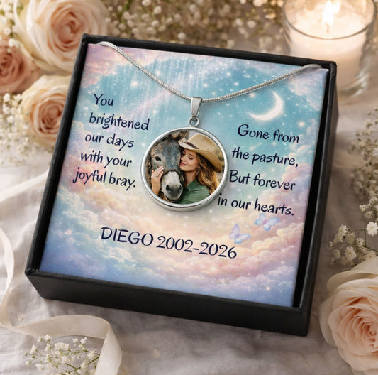 Personalized Donkey Memorial Photo Heart Necklace – Custom Jewelry Gift