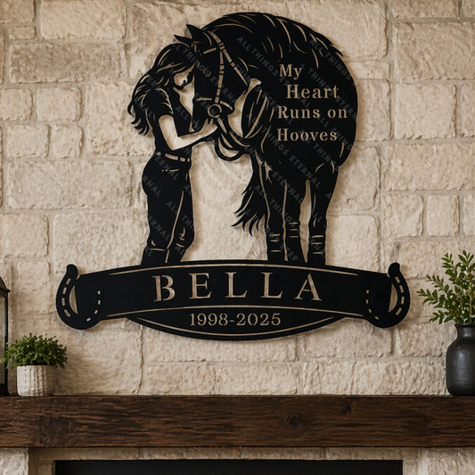 Personalized Horse Memorial Metal Sign – My Heart Runs on Hooves Gift For Horse Lovers