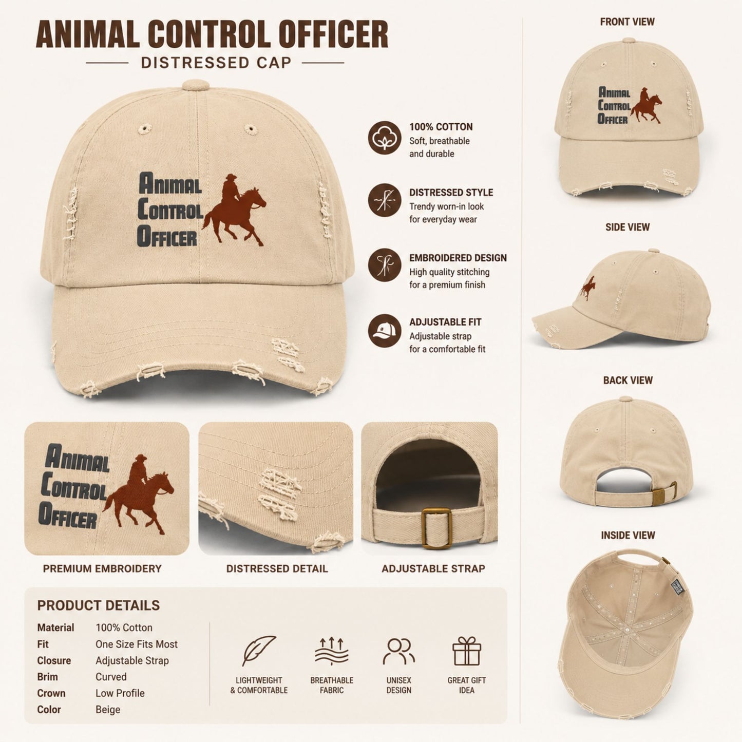 Animal Control Officer Distressed Cap — Cowboy & Horse Lovers Hat