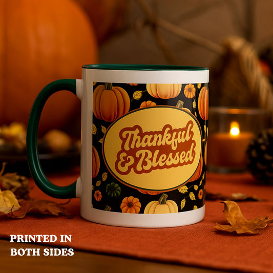 Thankful & Blessed Mug | Festive Two-Tone Coffee Cup Gift