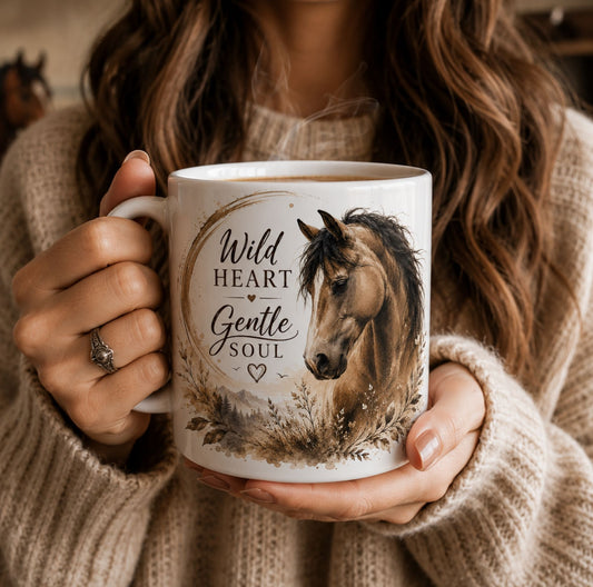 Wild Heart Gentle Soul Horse Mug – Equestrian Coffee Cup Gift for Horse Owners