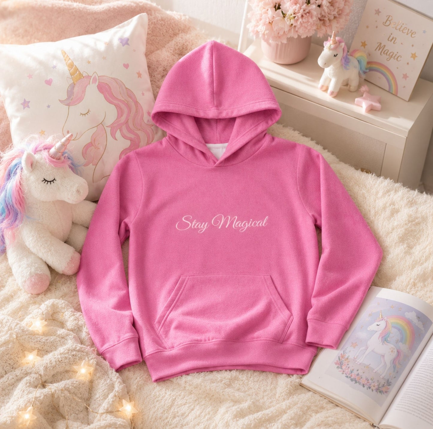 Kids Pink Unicorn Hoodie – Stay Magical Dream Big Pullover Sweatshirt