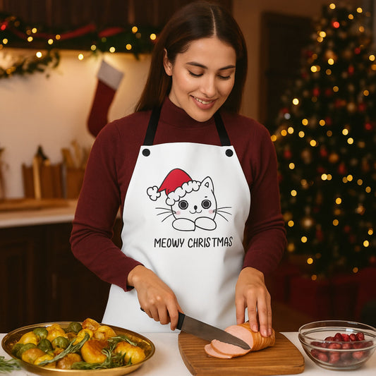 Meowy Christmas Cat Apron – Cute Funny Kitty Holiday Cooking Gift