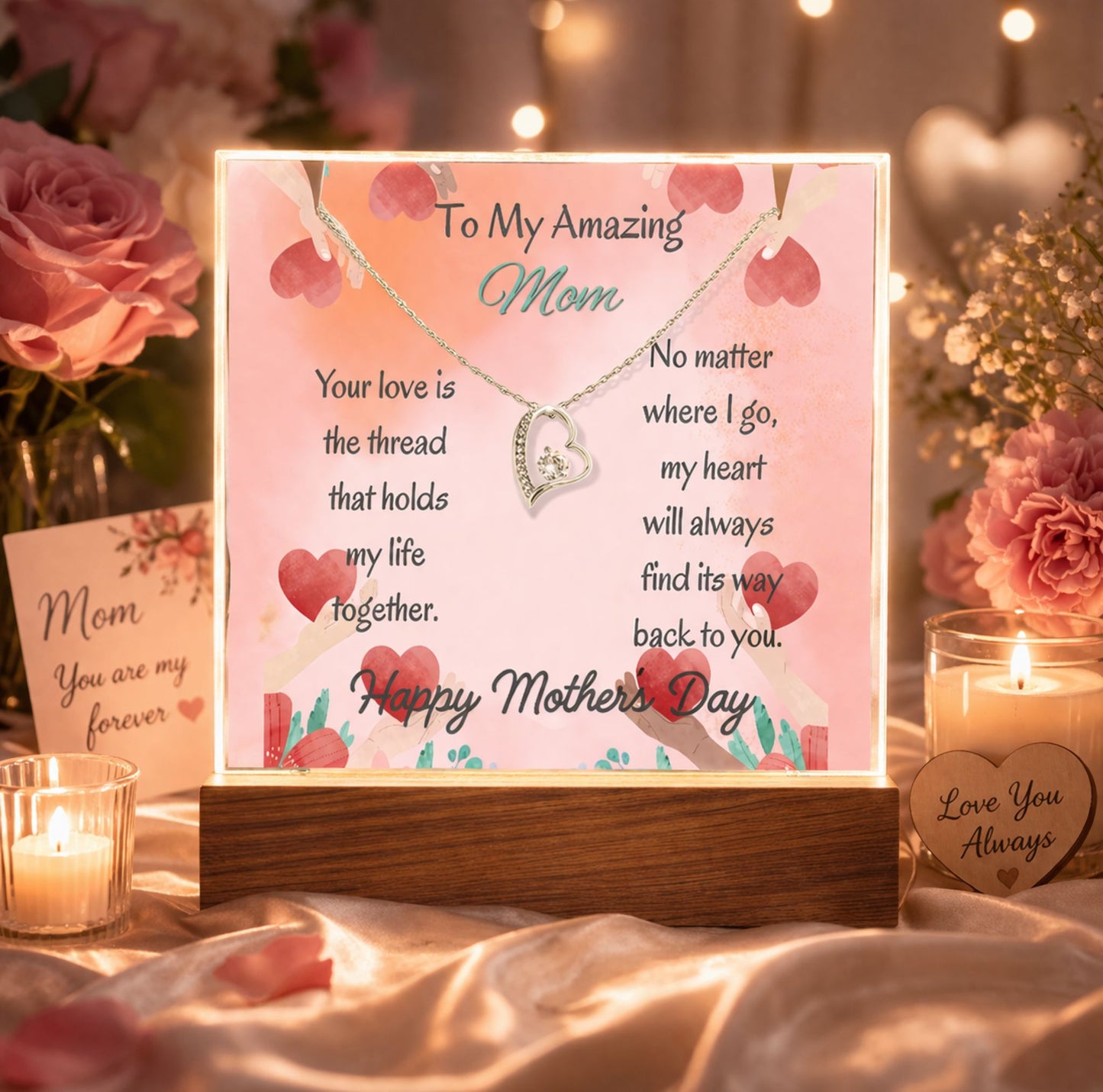 To My Amazing Mom Forever Love Necklace Acrylic Plaque Gift for Mom