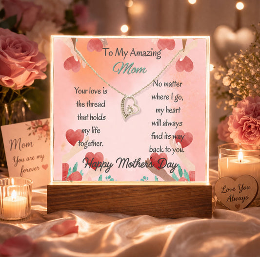To My Amazing Mom Forever Love Necklace Acrylic Plaque Gift for Mom
