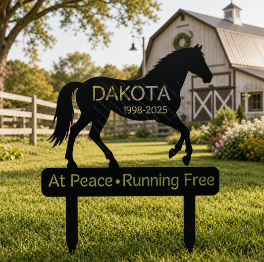 Personalized Horse Memorial Sign + FREE Mug – At Peace Running Free