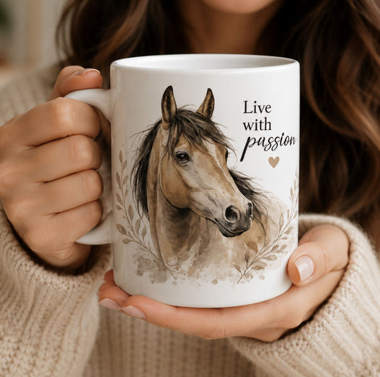 Horse Coffee Mug – Live with Passion Ceramic Mug Gift for Horse Lovers