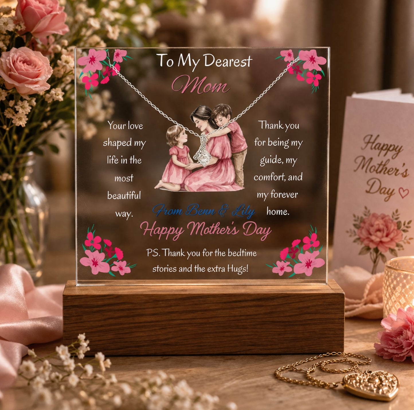 Personalized To My Dearest Mom Alluring Beauty Necklace Acrylic Plaque Mother's Day Gift