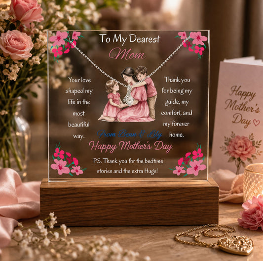 Personalized To My Dearest Mom Alluring Beauty Necklace Acrylic Plaque Mother's Day Gift