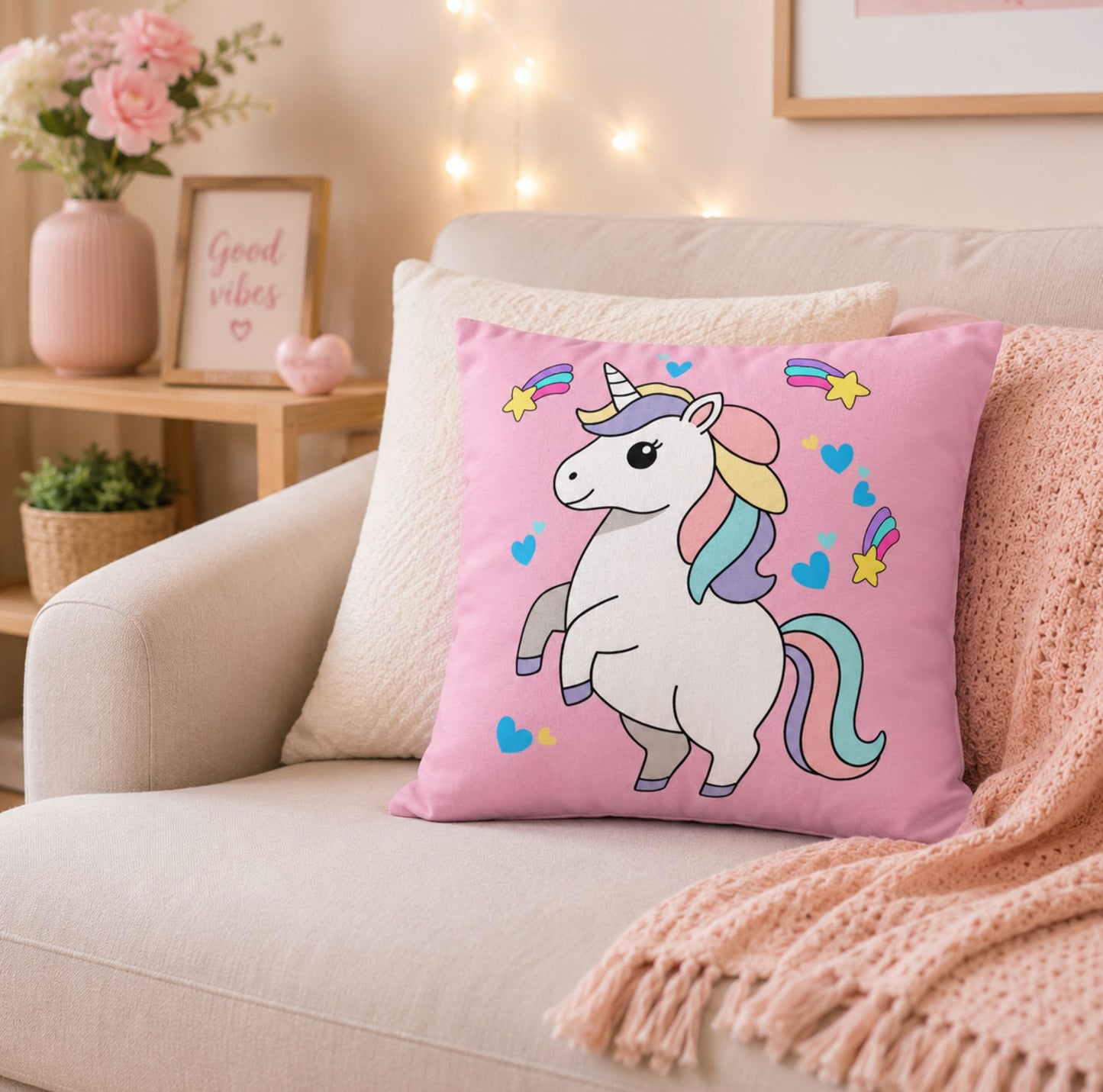 Prancing Magical Unicorn Pillow | Cute Rainbow Unicorn Throw Pillow