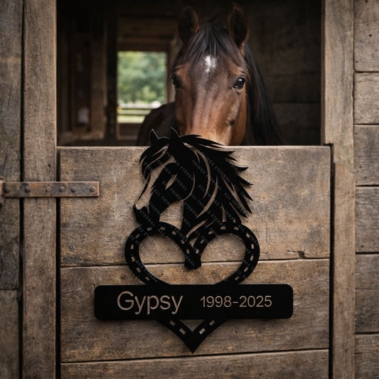 Custom Horse Memorial Metal Sign – A Loving Tribute with Name & Dates