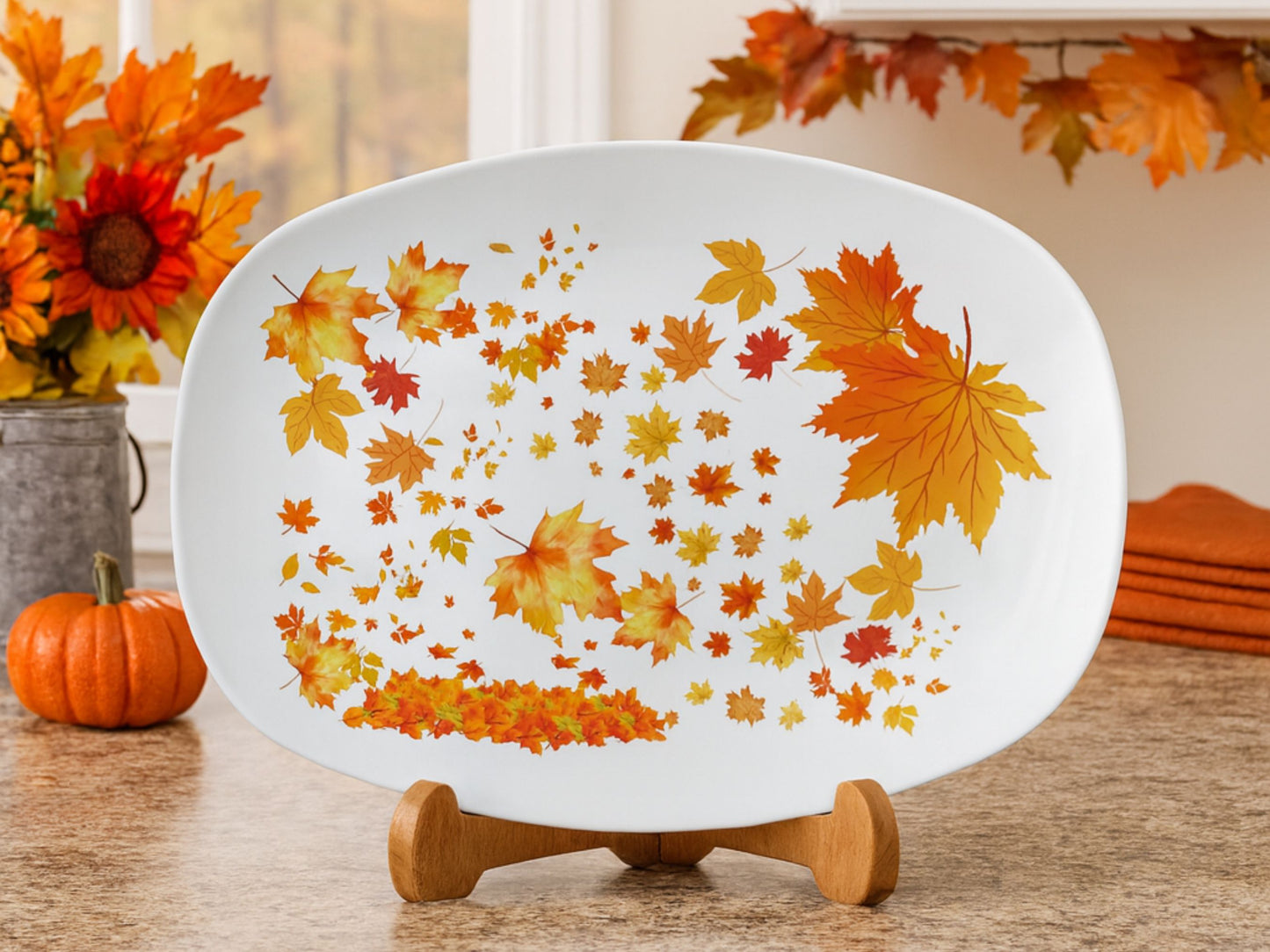 Fall Leaves Serving Platter 10x14 – Autumn Fall Decor Tray