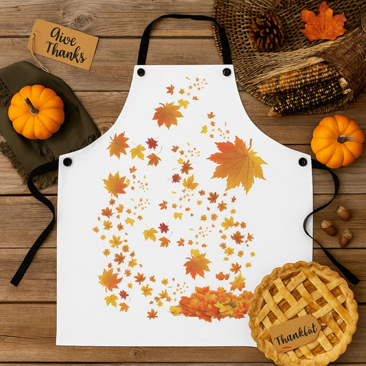 White Fall Leaves Apron | Grateful Cooking Apron | Holiday Gift