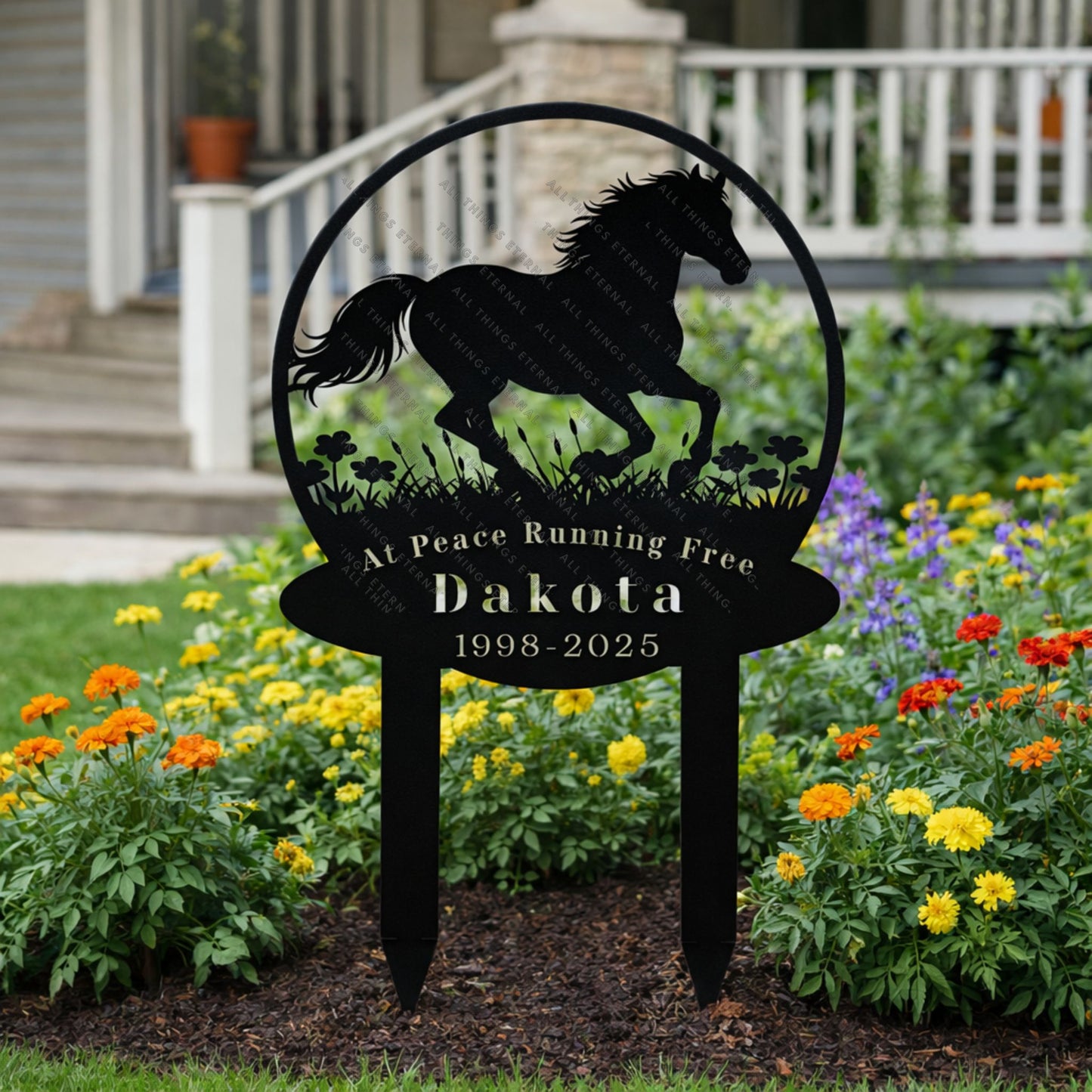 Personalized Horse Memorial Metal Garden Stake – Custom Running Horse Tribute Sign with Name & Dates
