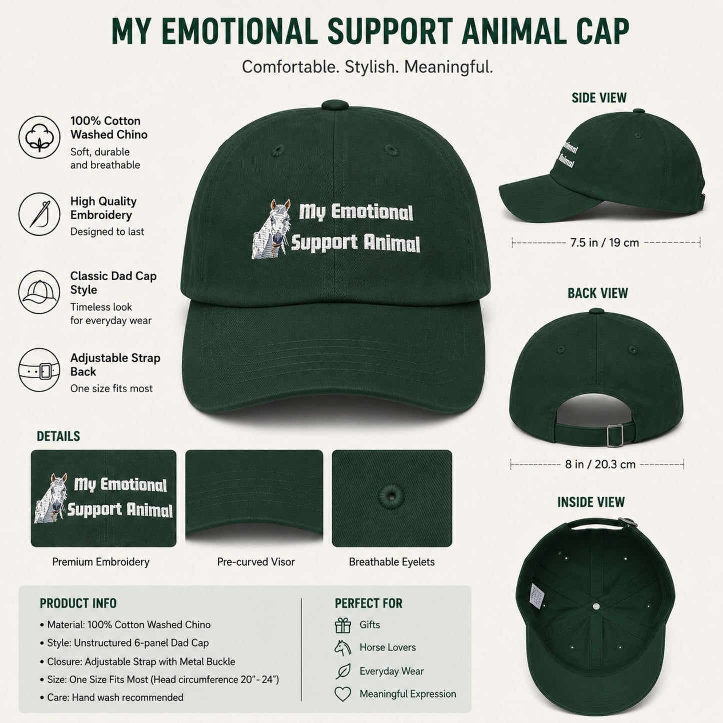 Dad Cap - My Emotional Support Animal ' Embroidered White Baseball Hat