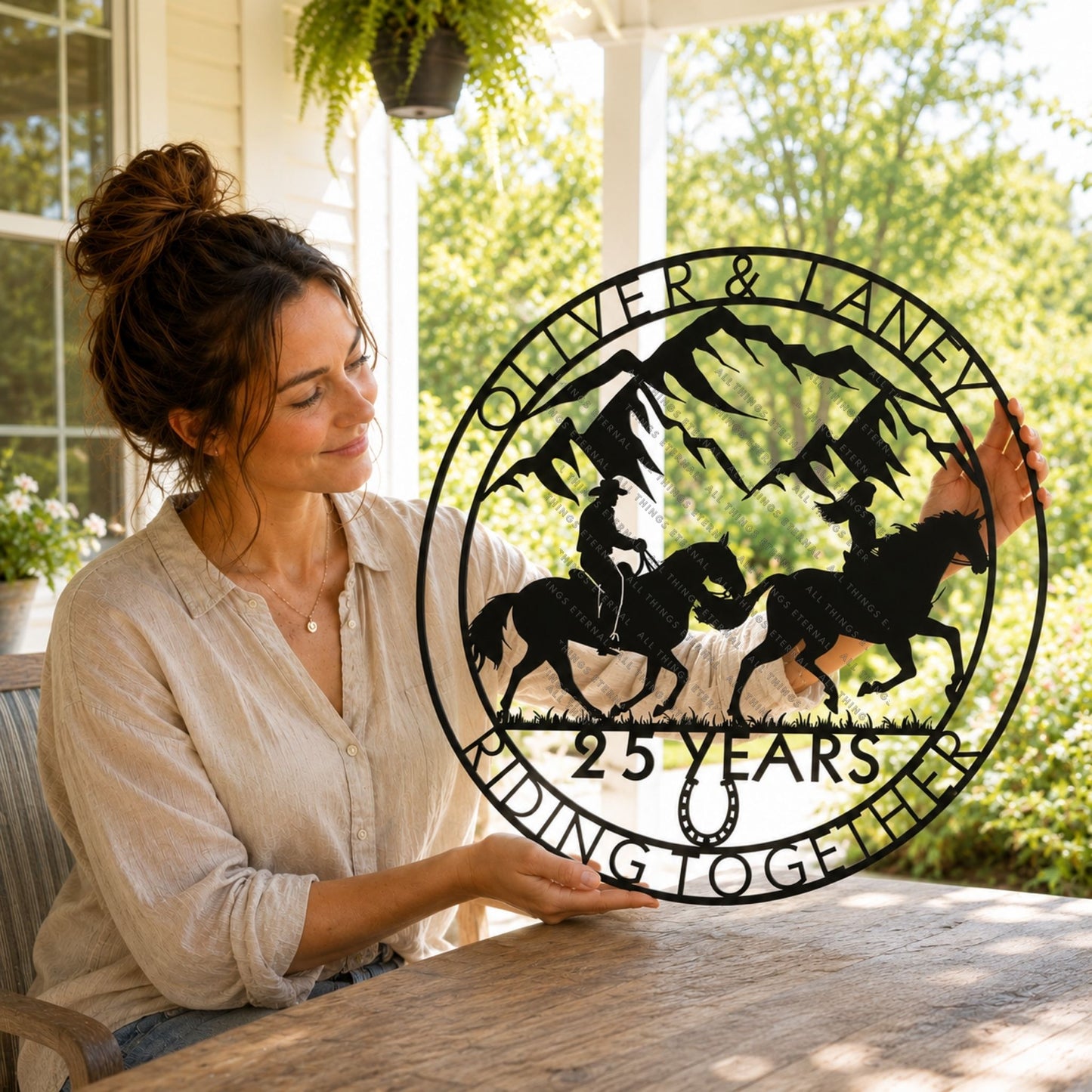 Personalized Horse Couple Metal Sign – 25 Years Riding Together Gift for Horse Lovers