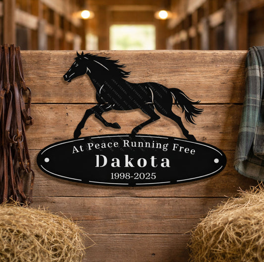 Custom Horse Memorial Metal Sign – Personalized Equine Tribute with Name & Dates