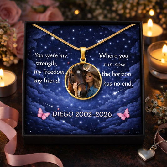 Personalized Horse Memorial Photo Circle Necklace – Remembrance Gift for Horse Lovers