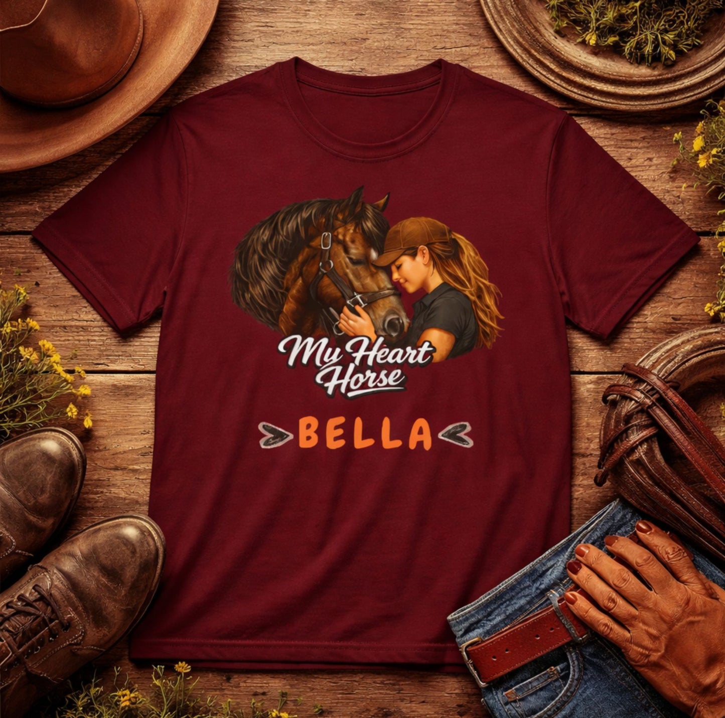 My Heart Horse Bella T-Shirt — Personalized Equestrian Tee
