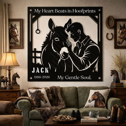 Personalized Donkey Memorial Metal Sign – My Heart Beats in Hoofprints