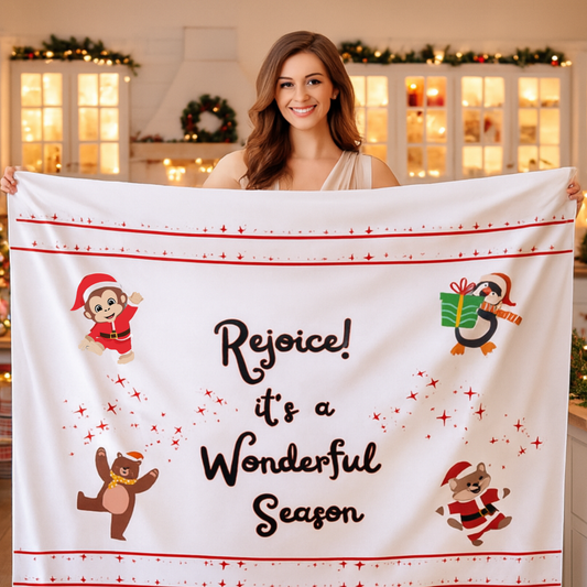 Rejoice It’s a Wonderful Season Christmas Tablecloth for Family Dinners