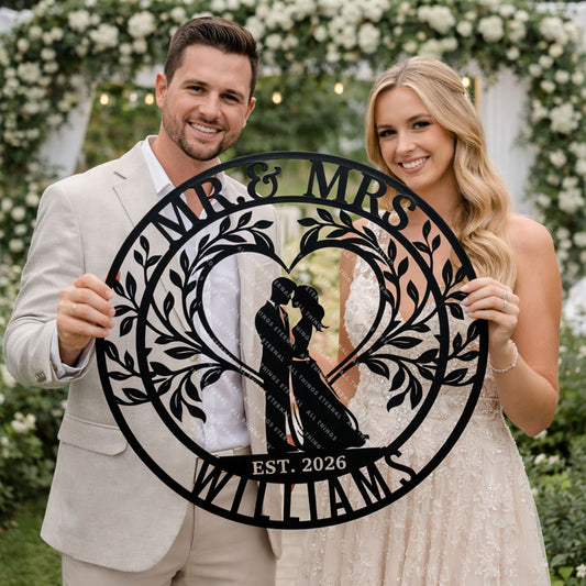Mr & Mrs Wedding Monogram Sign – Personalized Last Name Wall Decor