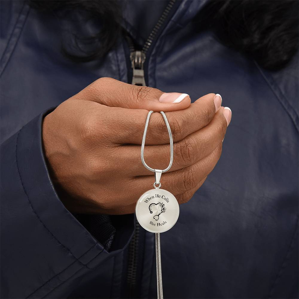 When He Calls She Heals Circle Pendant Necklace – Doctor Jewelry Gift for Her