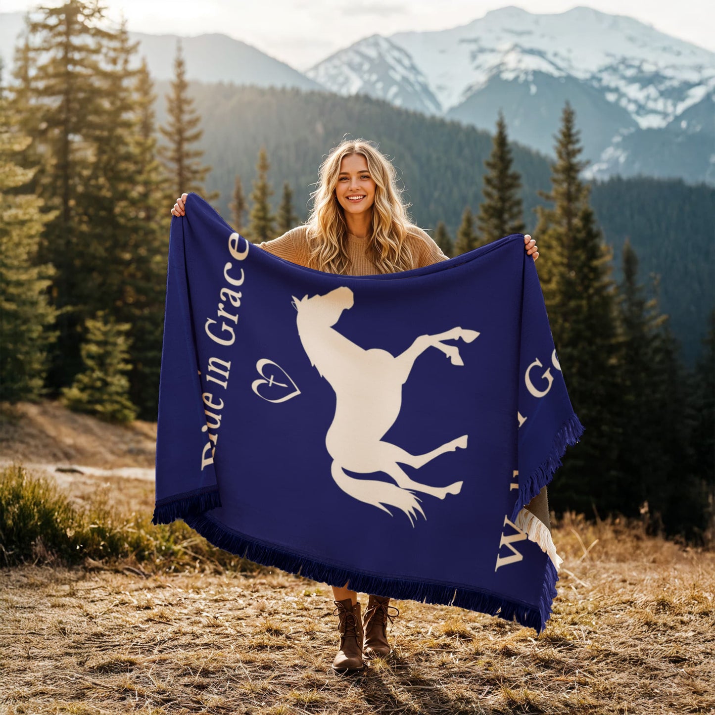 Ride in Grace, Walk with God Woven Blanket – Christian Horse Lover Faith Throw