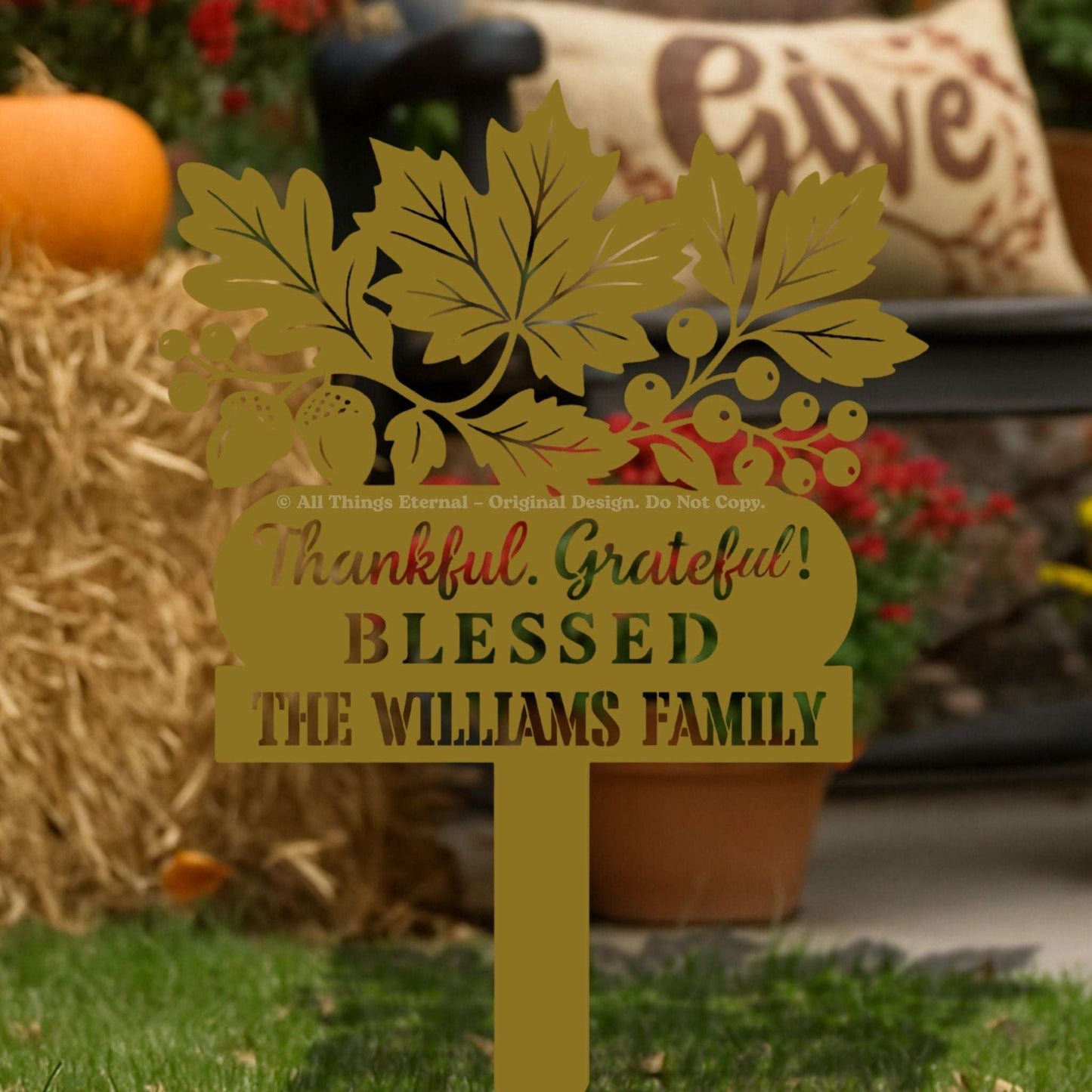 Thankful Grateful Blessed Metal Yard Sign Decoration