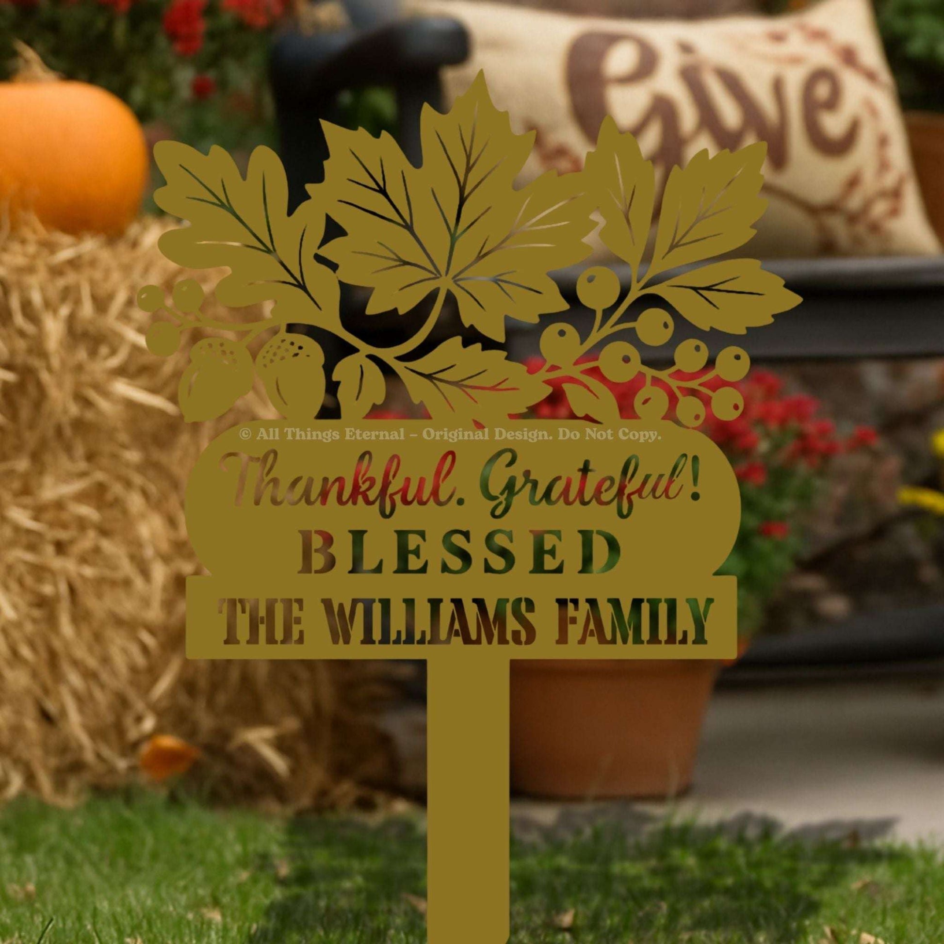 Thankful Grateful Blessed Metal Yard Sign Decoration