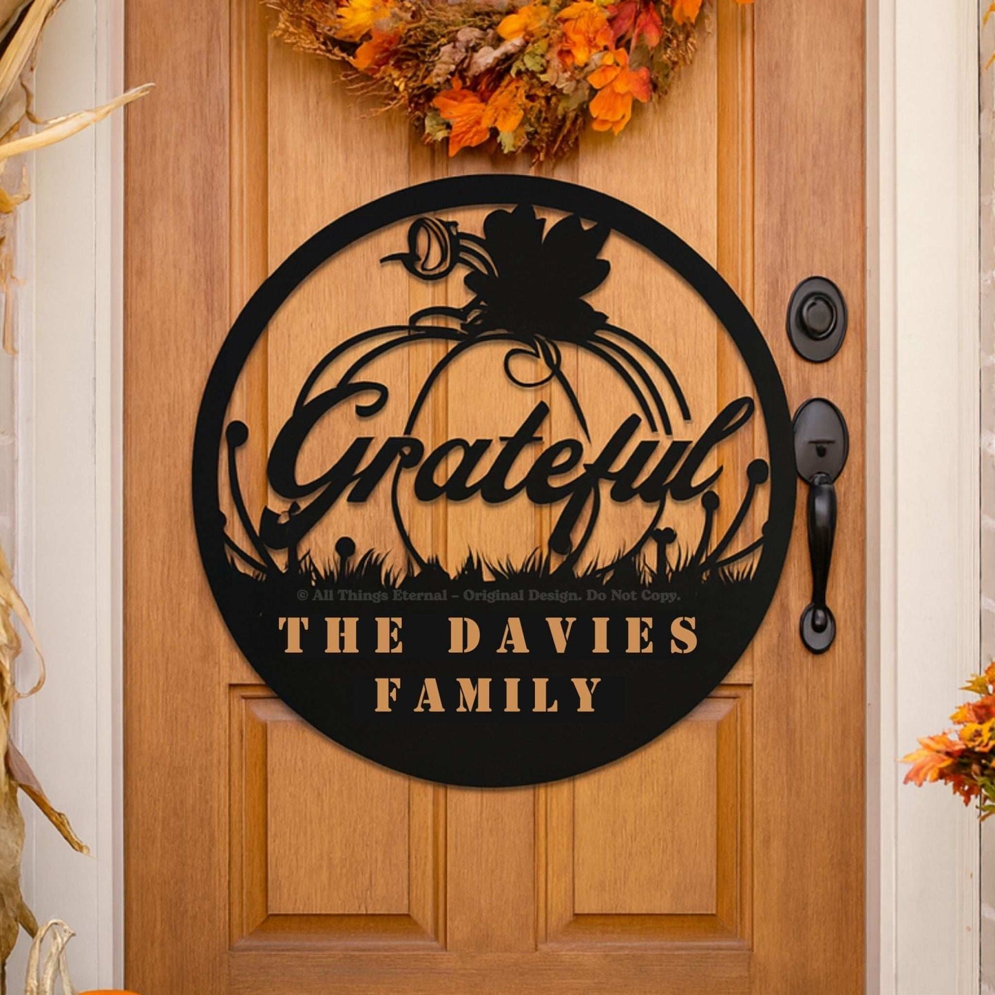 Personalized Pumpkin Grateful Metal Wall Art – Fall & Thanksgiving Decor