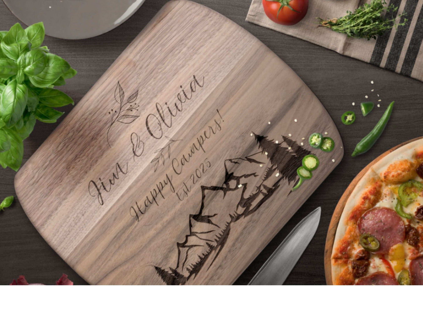 Personalized Camping Couple Cutting Board – Happy Campers Wedding Gifts