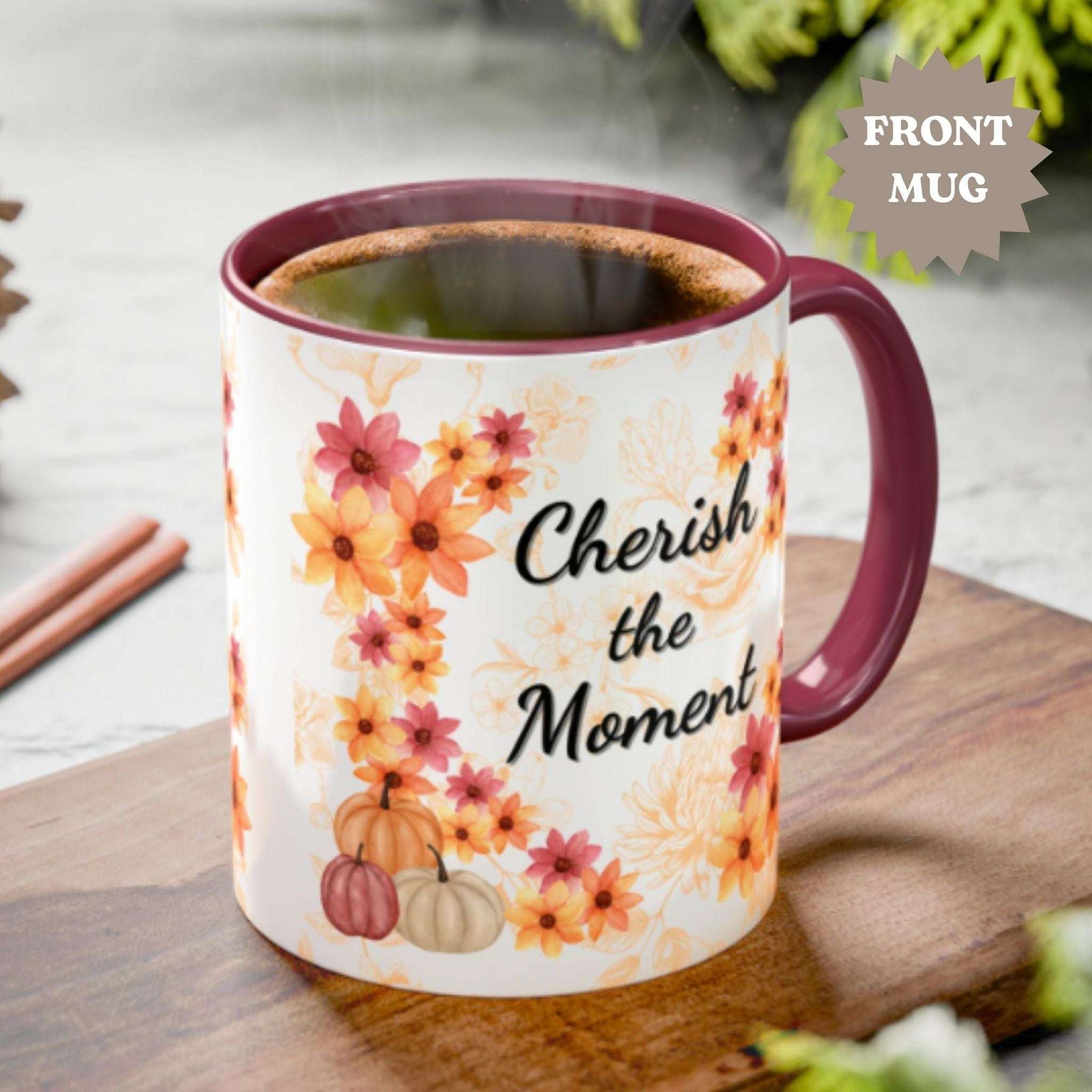 Fall Flowers Coffee Mug 11oz | Ceramic Tea Cup | Inspirational