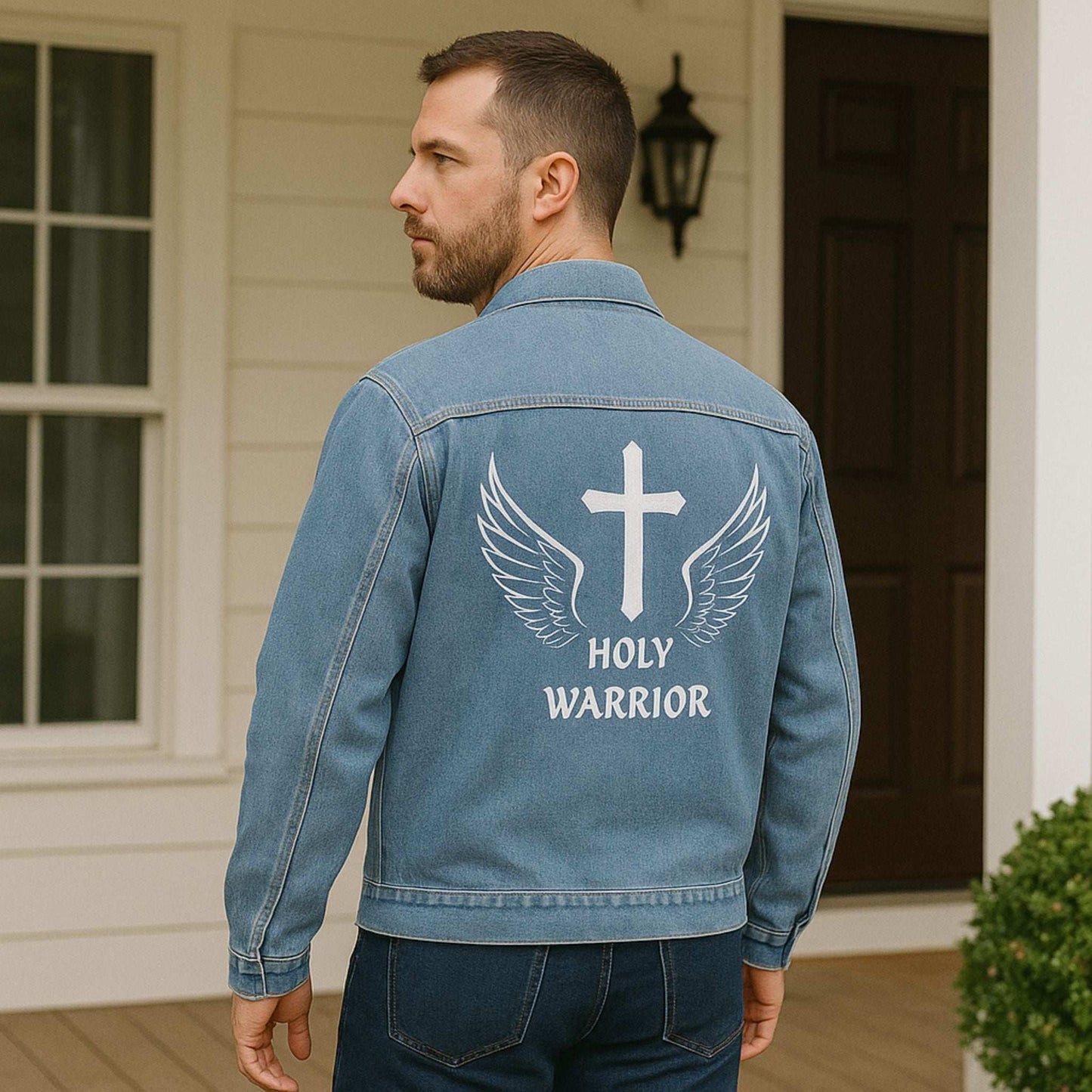 Holy Warrior Christian Denim Jacket – Inspirational Faith Apparel