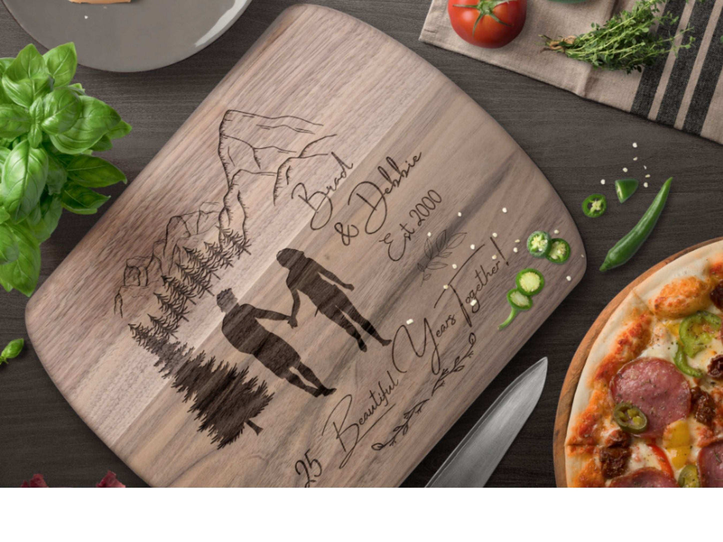 Personalized 25 Years Together Cutting Board- Custom Anniversary Gift for Couple Outdoorsy