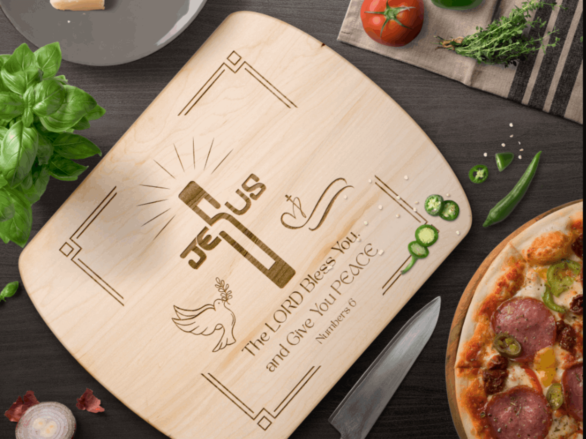 Beautiful Christian Cutting Board- Religious Gift for Housewarming, Wedding, or Pastor