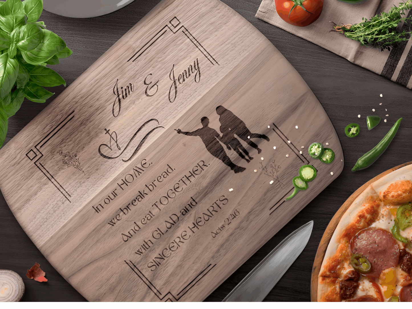 Personalized Christian Cutting Board – Acts 2:46  Religious Kitchen Decor Gifts