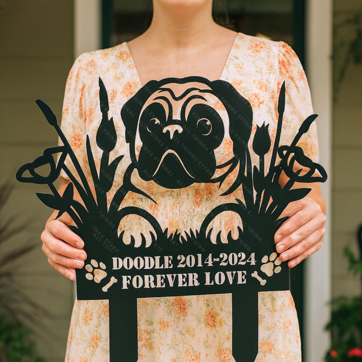 Personalized Pug Memorial Stake – Custom Metal Pet Grave Marker